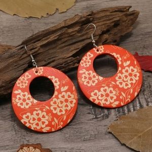 🍉5 for $25* Boho Floral Wood Drop Earrings